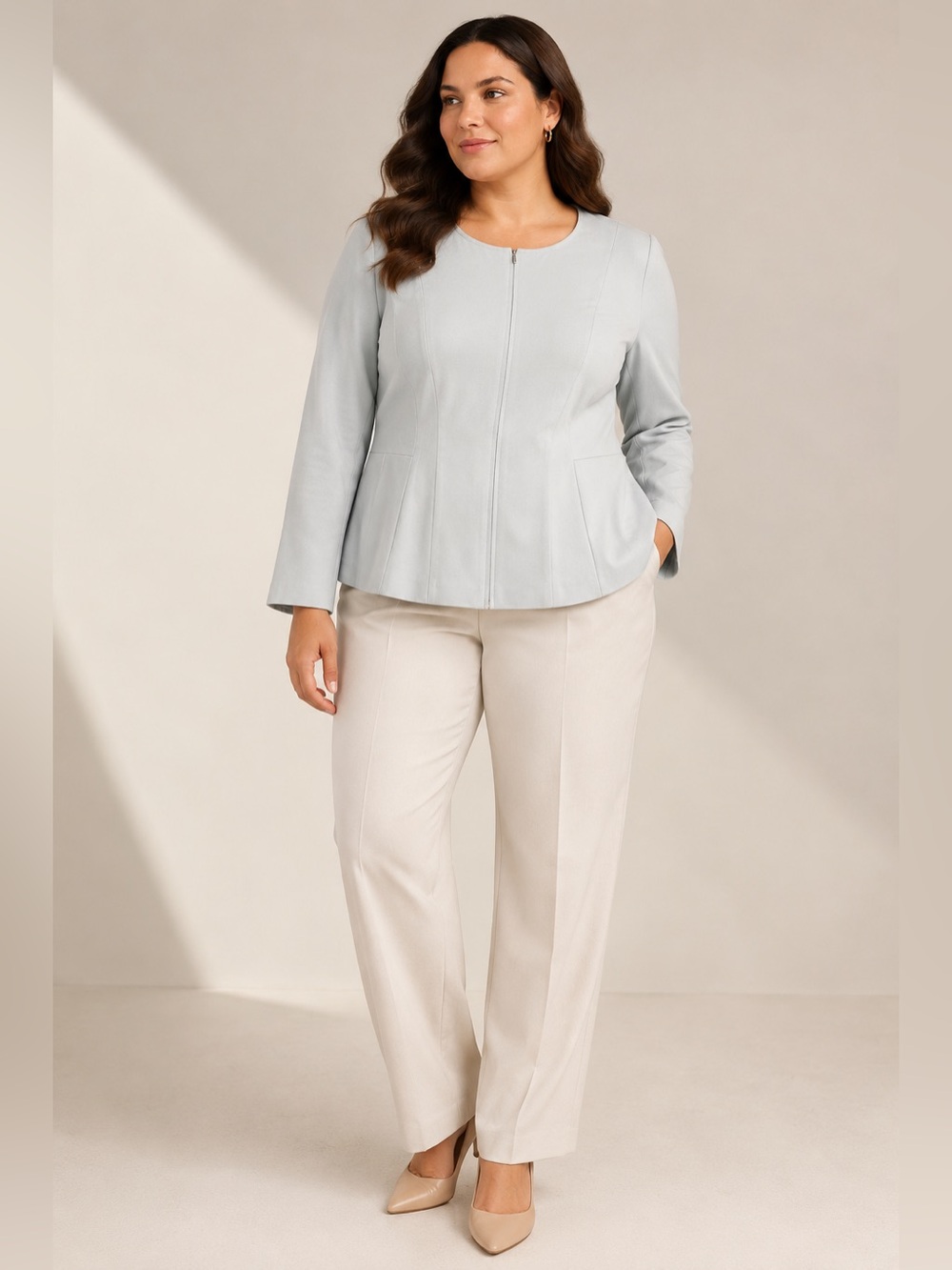 G.I.L.I. Baby Blue Crewneck Zip-Front Blazer, 18W